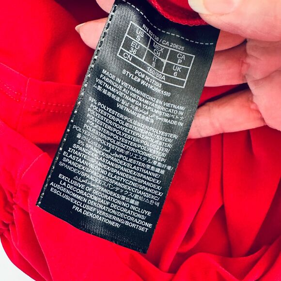 Guess Sexy Deep Red Ruched Draped Off-Shoulder Cross Back Bodycon Mini Dress S - Picture 11 of 14